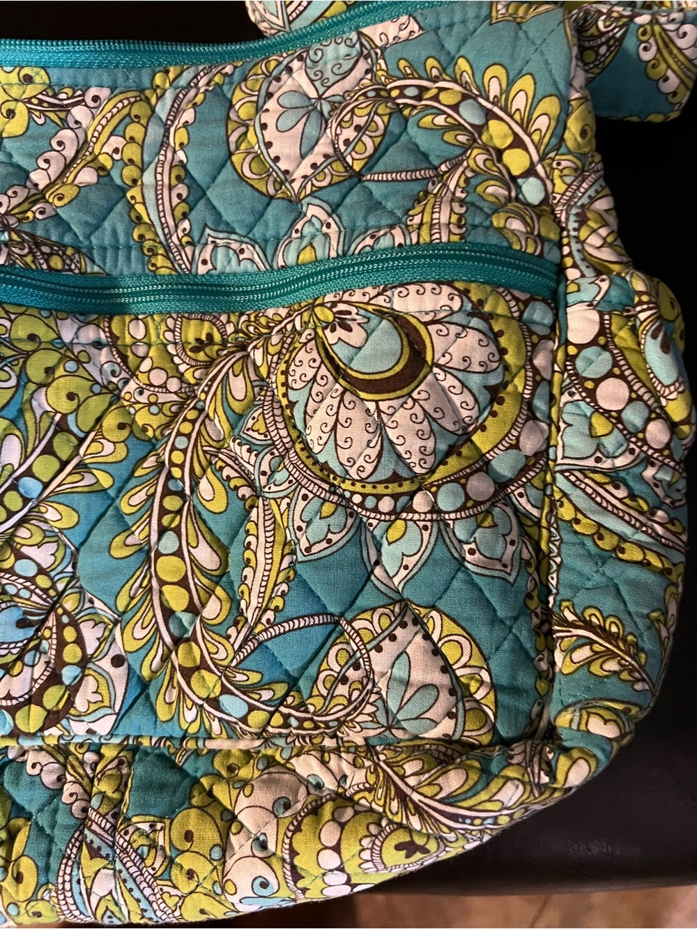 Vera Bradley Quilted Retired Peacock Crossbody Bag in Teal and Yellow - Picture 3 of 13